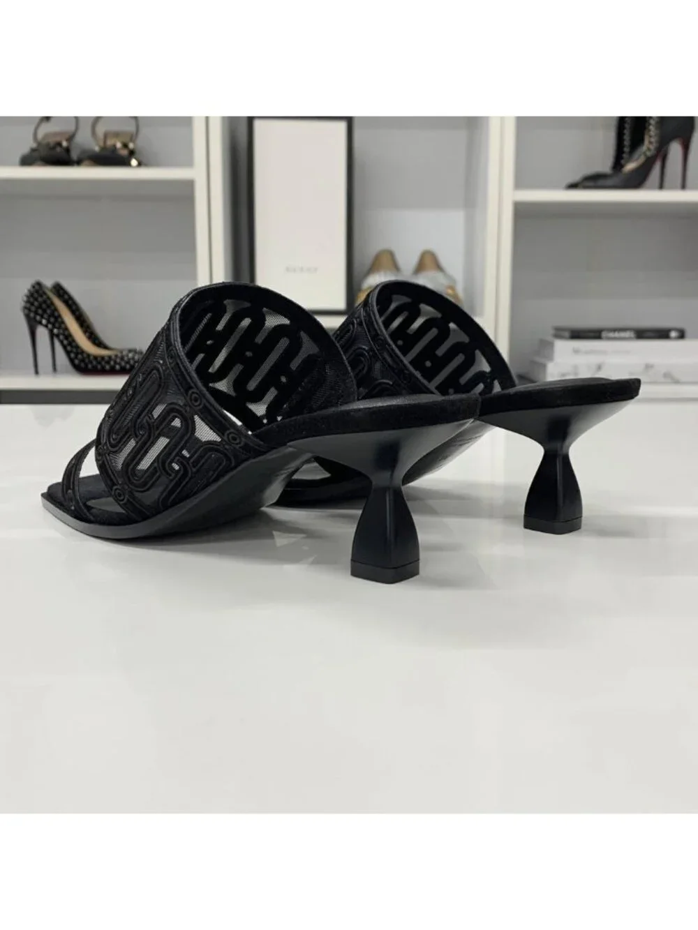★SOLD★ Hermes Gioia Suede Mesh Sandals Black - Picture 5 of 11